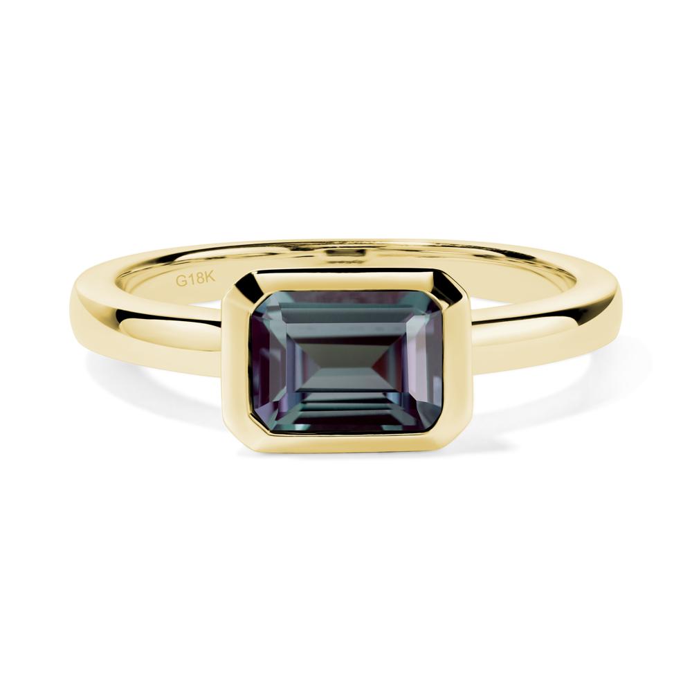 East West Emerald Cut Alexandrite Bezel Ring - LUO Jewelry #metal_18k yellow gold