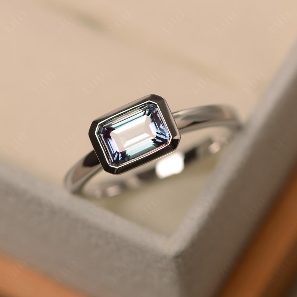 East West Emerald Cut Alexandrite Bezel Ring - LUO Jewelry 