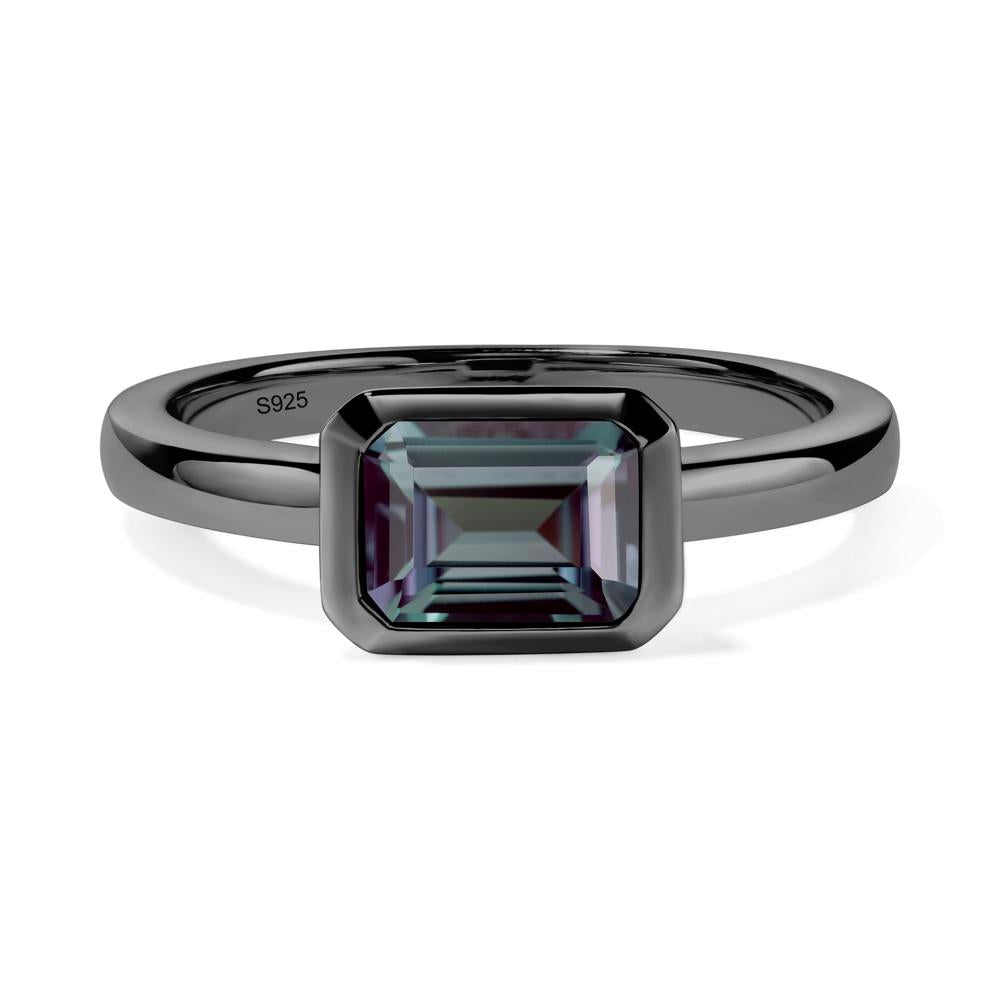 East West Emerald Cut Alexandrite Bezel Ring - LUO Jewelry #metal_black finish sterling silver