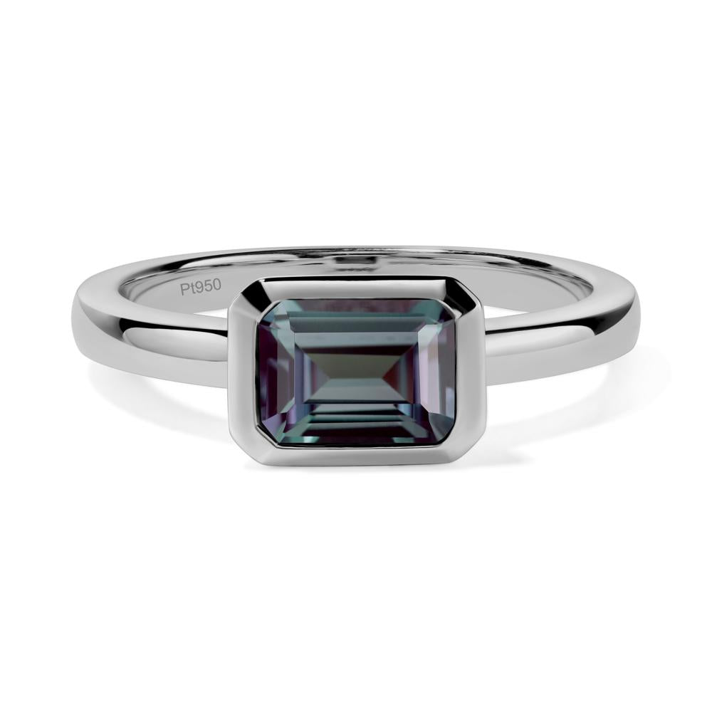 East West Emerald Cut Alexandrite Bezel Ring - LUO Jewelry #metal_platinum