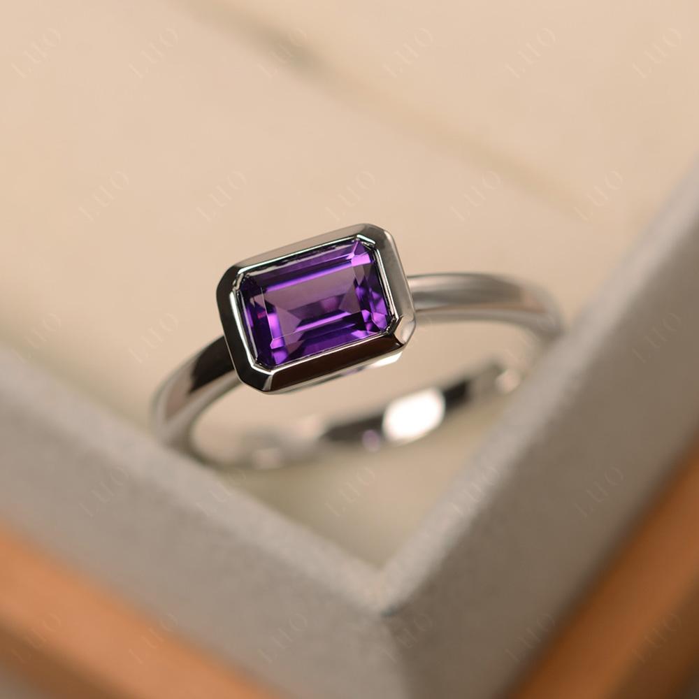 Amethyst Bezel Emerald Cut Engagement Ring - LUO Jewelry 