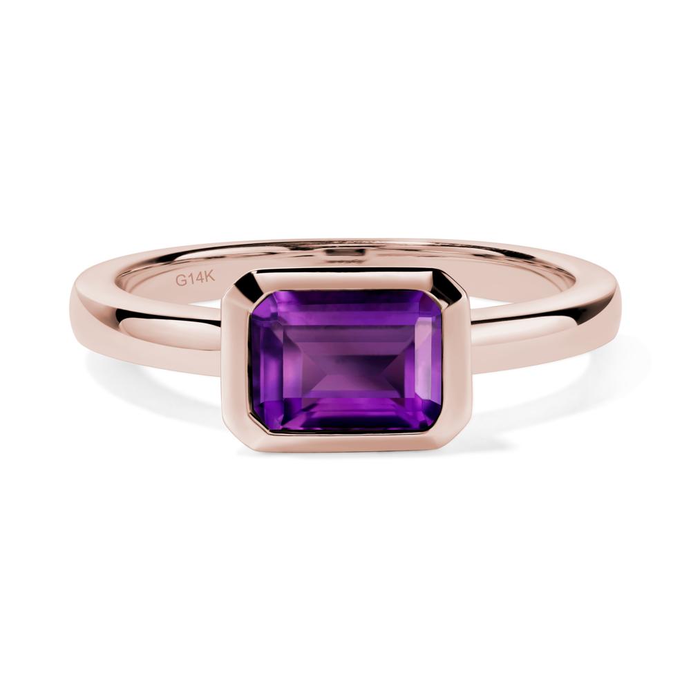 Amethyst Bezel Emerald Cut Engagement Ring - LUO Jewelry #metal_14k rose gold