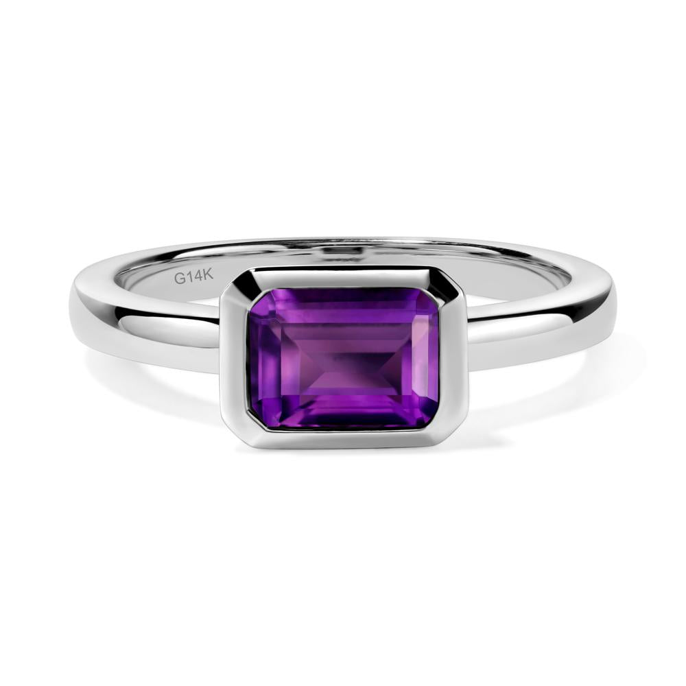 Amethyst Bezel Emerald Cut Engagement Ring - LUO Jewelry #metal_14k white gold