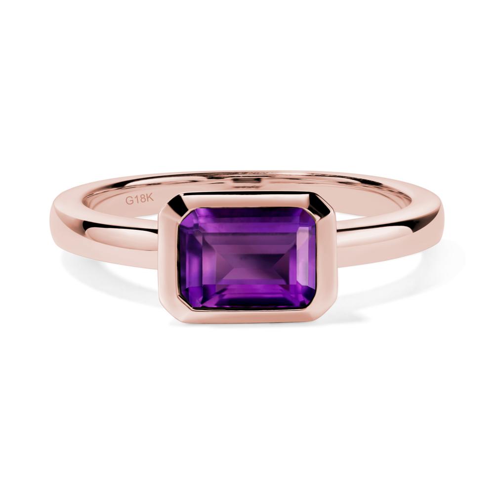 Amethyst Bezel Emerald Cut Engagement Ring - LUO Jewelry #metal_18k rose gold