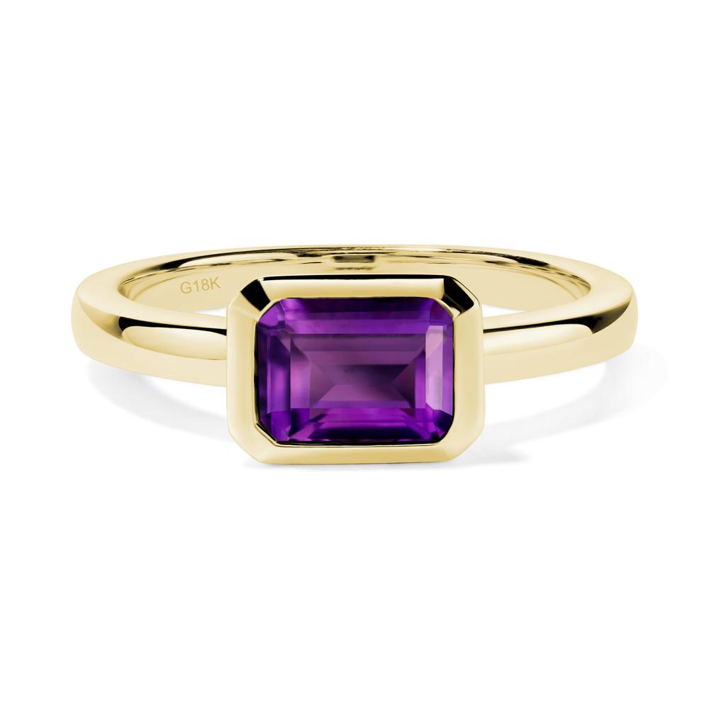 Amethyst Bezel Emerald Cut Engagement Ring - LUO Jewelry #metal_18k yellow gold