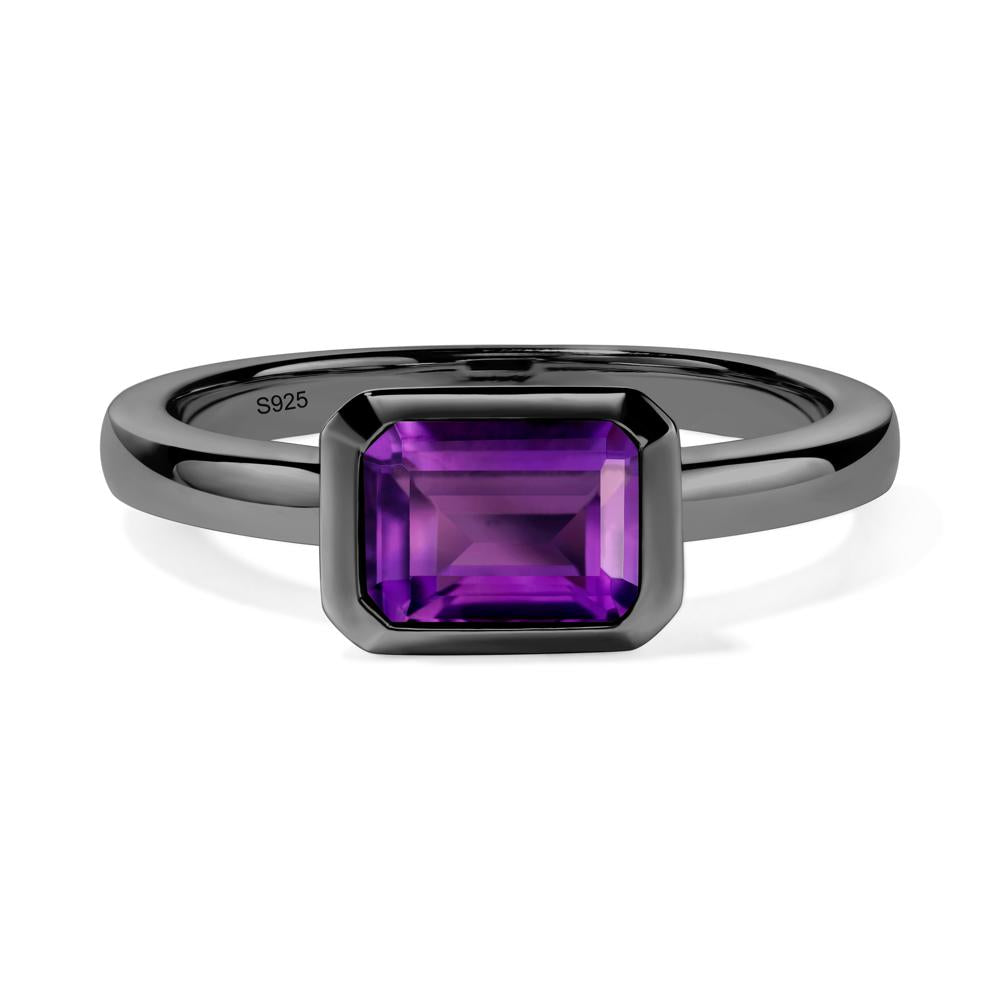 Amethyst Bezel Emerald Cut Engagement Ring - LUO Jewelry #metal_black finish sterling silver