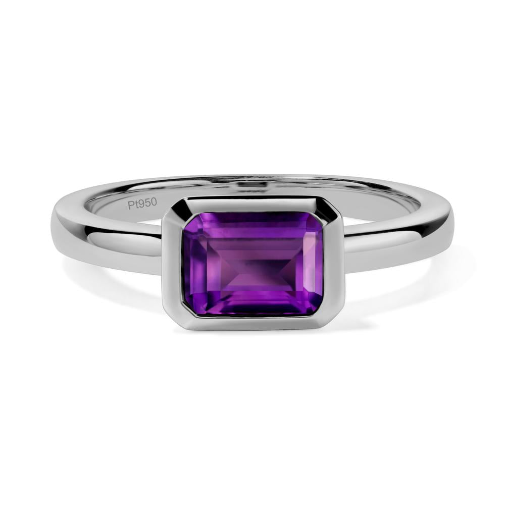 Amethyst Bezel Emerald Cut Engagement Ring - LUO Jewelry #metal_platinum