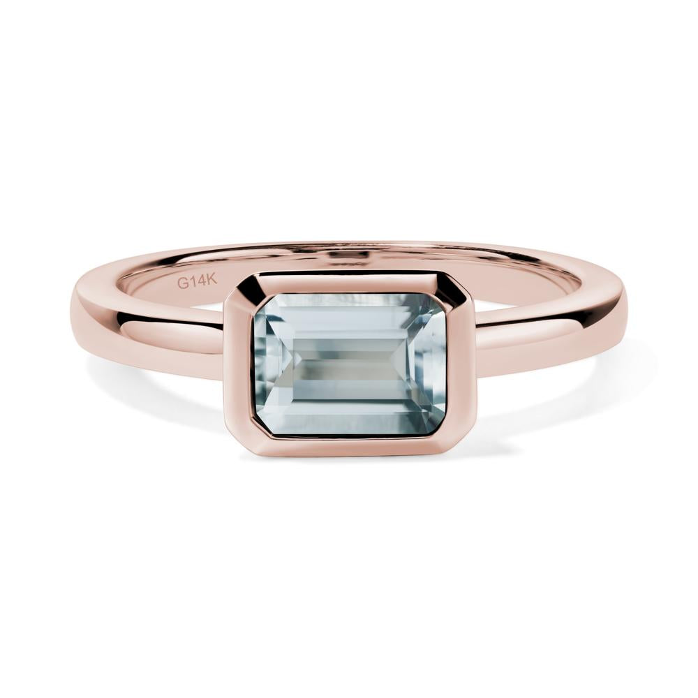 East West Emerald Cut Aquamarine Bezel Ring - LUO Jewelry #metal_14k rose gold