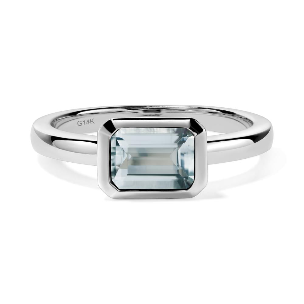 East West Emerald Cut Aquamarine Bezel Ring - LUO Jewelry #metal_14k white gold