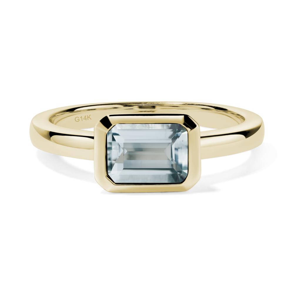 East West Emerald Cut Aquamarine Bezel Ring - LUO Jewelry #metal_14k yellow gold