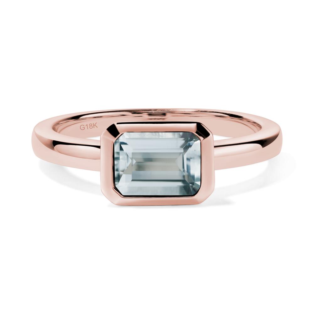 East West Emerald Cut Aquamarine Bezel Ring - LUO Jewelry #metal_18k rose gold