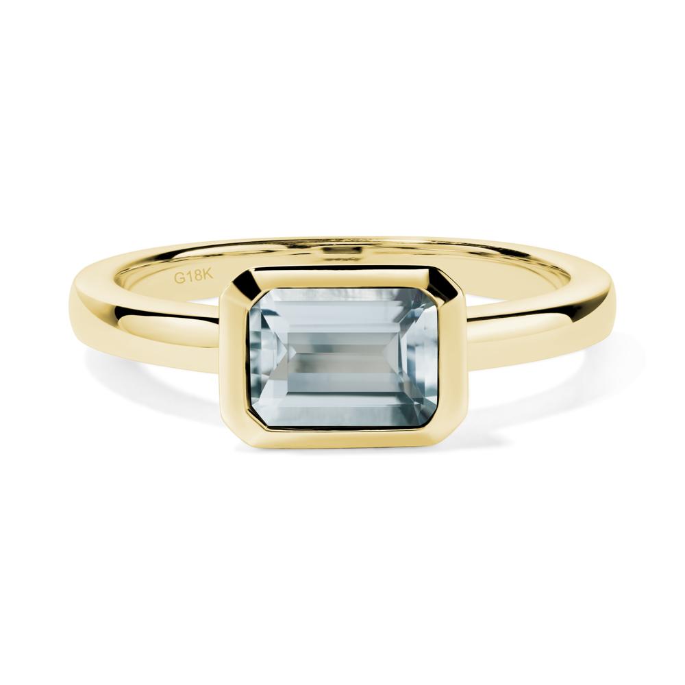 East West Emerald Cut Aquamarine Bezel Ring - LUO Jewelry #metal_18k yellow gold