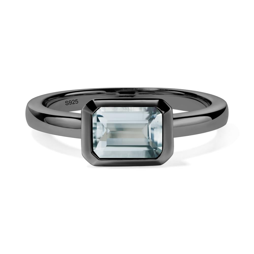 East West Emerald Cut Aquamarine Bezel Ring - LUO Jewelry #metal_black finish sterling silver