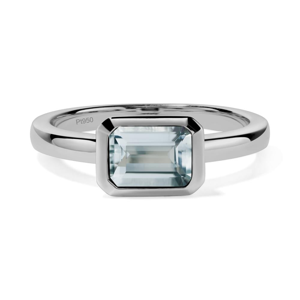 East West Emerald Cut Aquamarine Bezel Ring - LUO Jewelry #metal_platinum