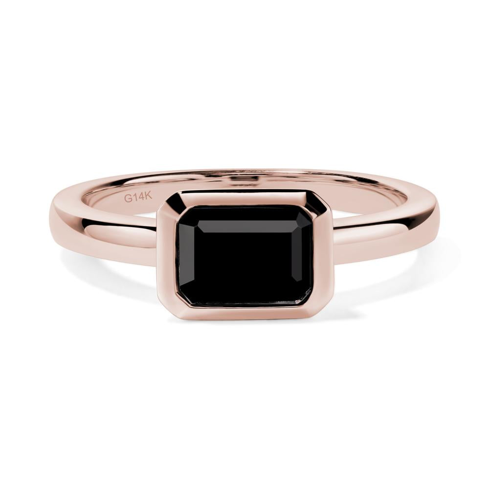 Black Spinel Bezel Emerald Cut Engagement Ring - LUO Jewelry #metal_14k rose gold