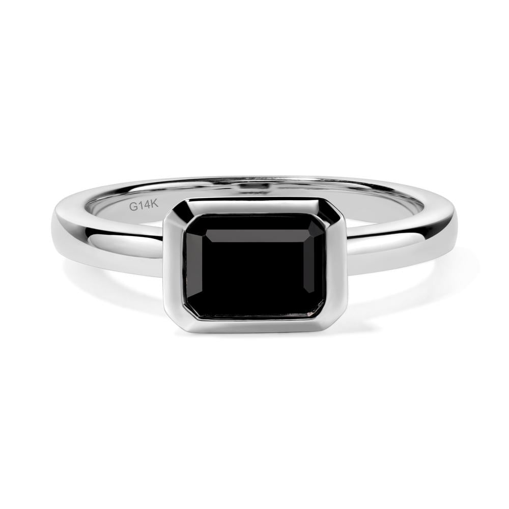 Black Spinel Bezel Emerald Cut Engagement Ring - LUO Jewelry #metal_14k white gold