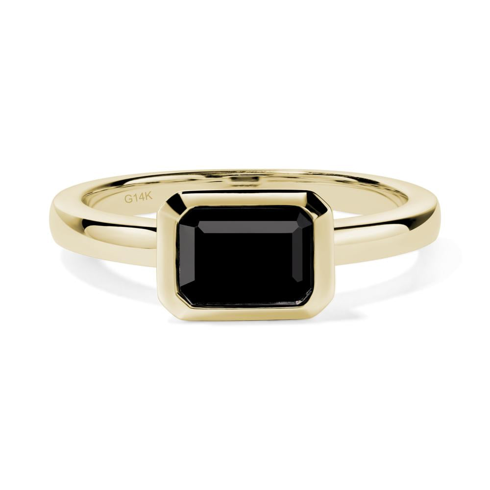 Black Spinel Bezel Emerald Cut Engagement Ring - LUO Jewelry #metal_14k yellow gold