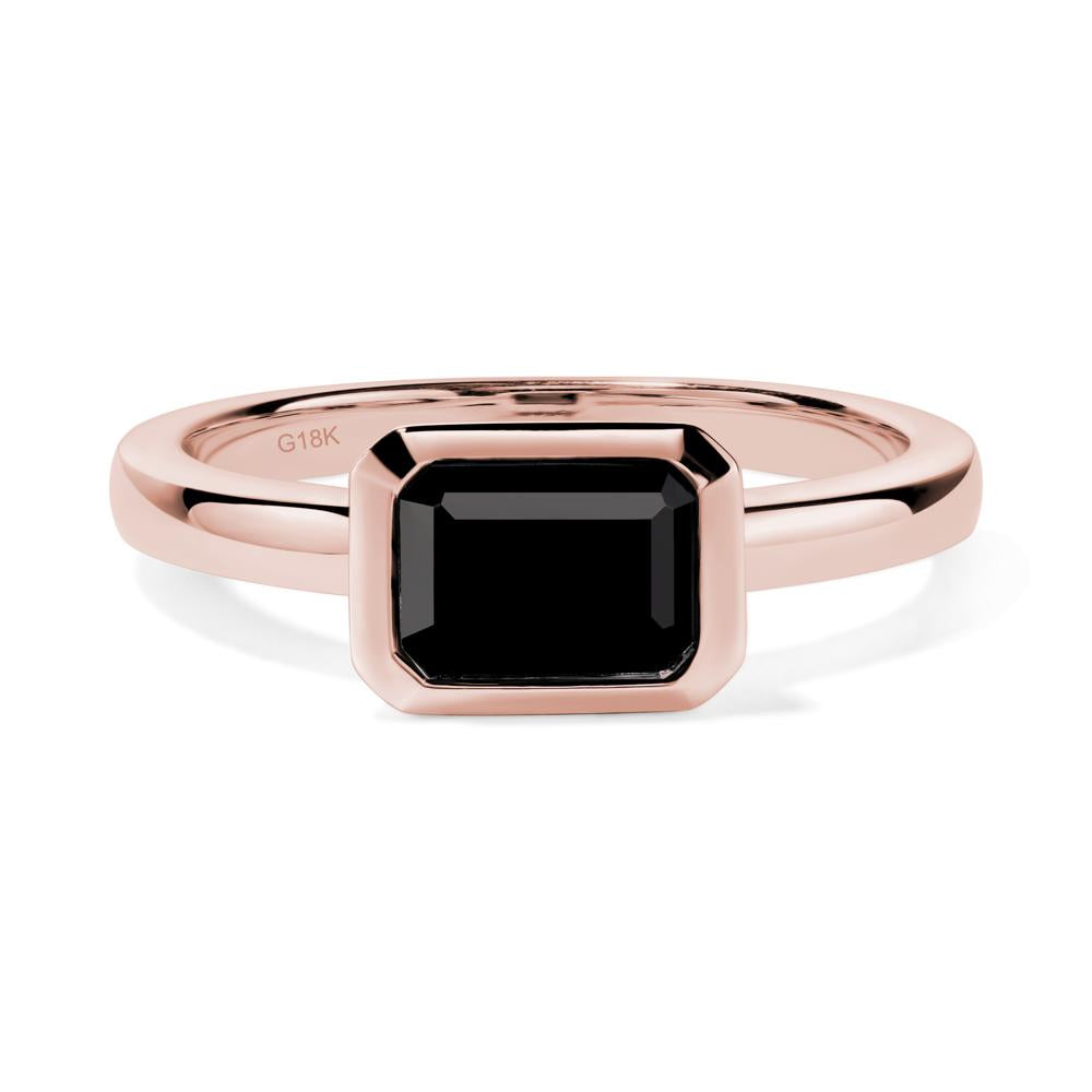 Black Spinel Bezel Emerald Cut Engagement Ring - LUO Jewelry #metal_18k rose gold