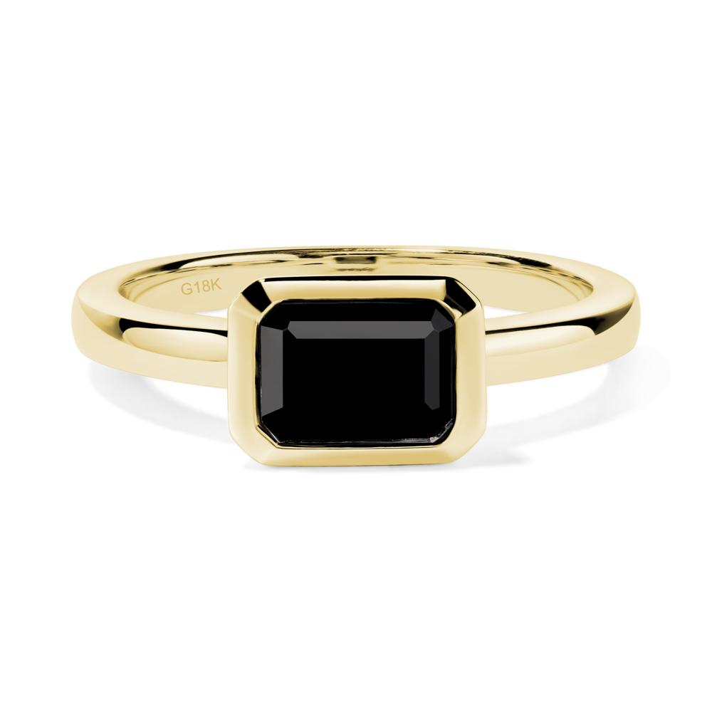 Black Spinel Bezel Emerald Cut Engagement Ring - LUO Jewelry #metal_18k yellow gold