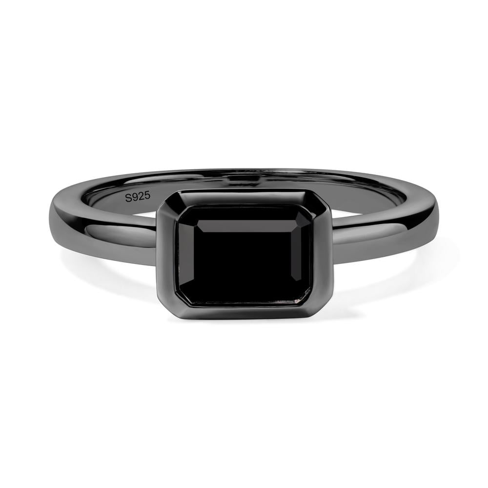 Black Spinel Bezel Emerald Cut Engagement Ring - LUO Jewelry #metal_black finish sterling silver