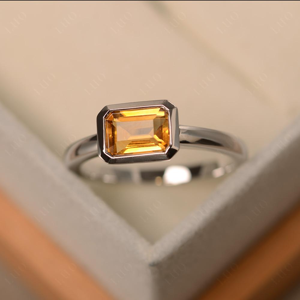 East West Emerald Cut Citrine Bezel Ring - LUO Jewelry 