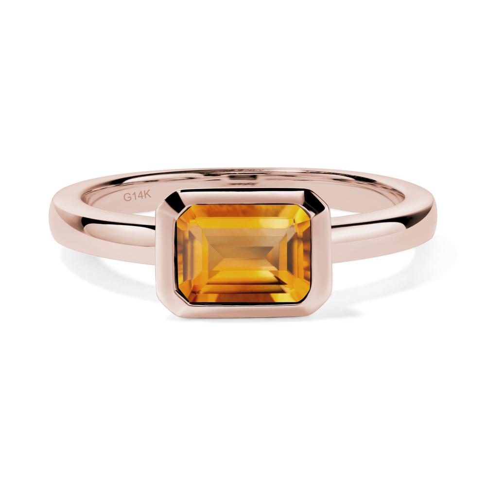 East West Emerald Cut Citrine Bezel Ring - LUO Jewelry #metal_14k rose gold