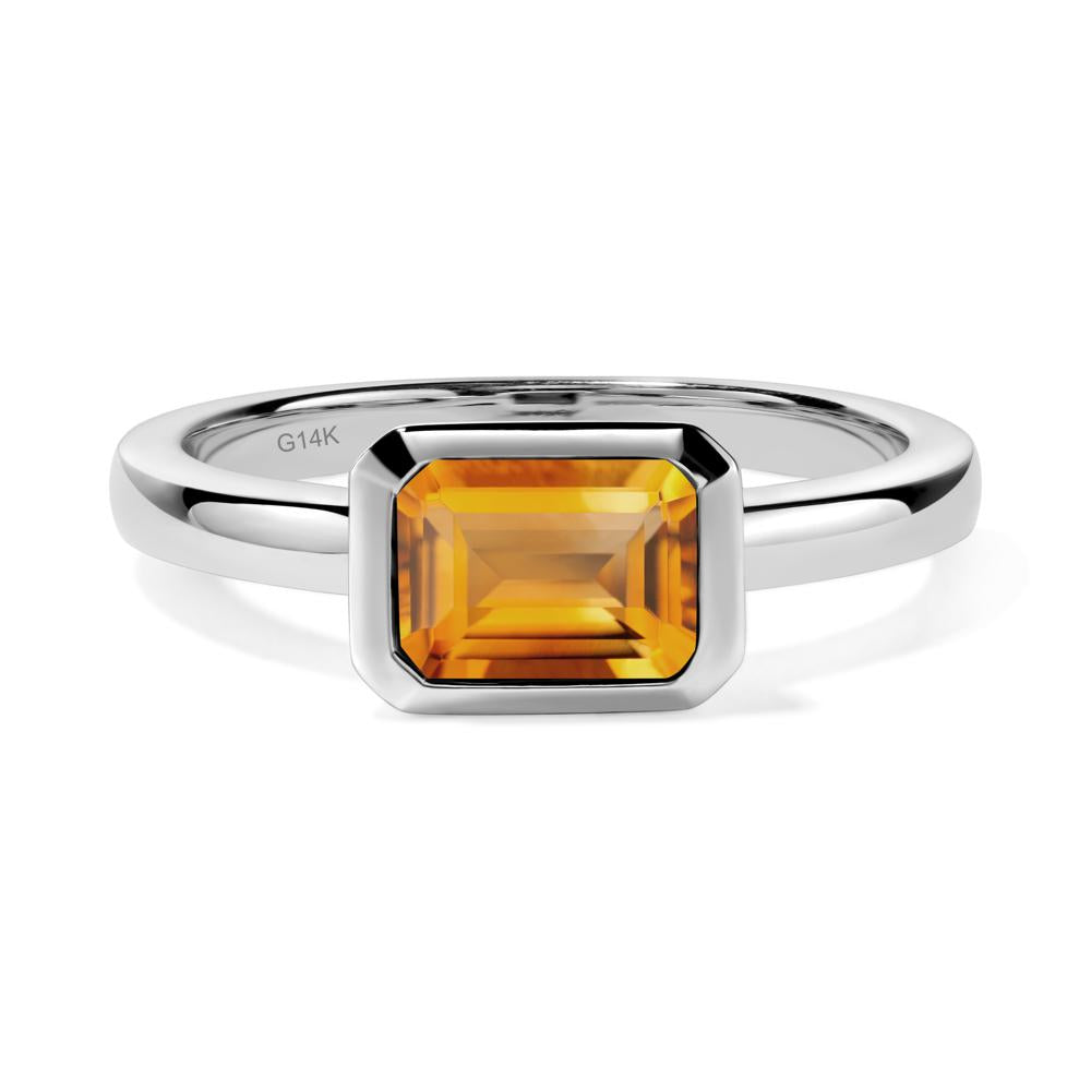 East West Emerald Cut Citrine Bezel Ring - LUO Jewelry #metal_14k white gold