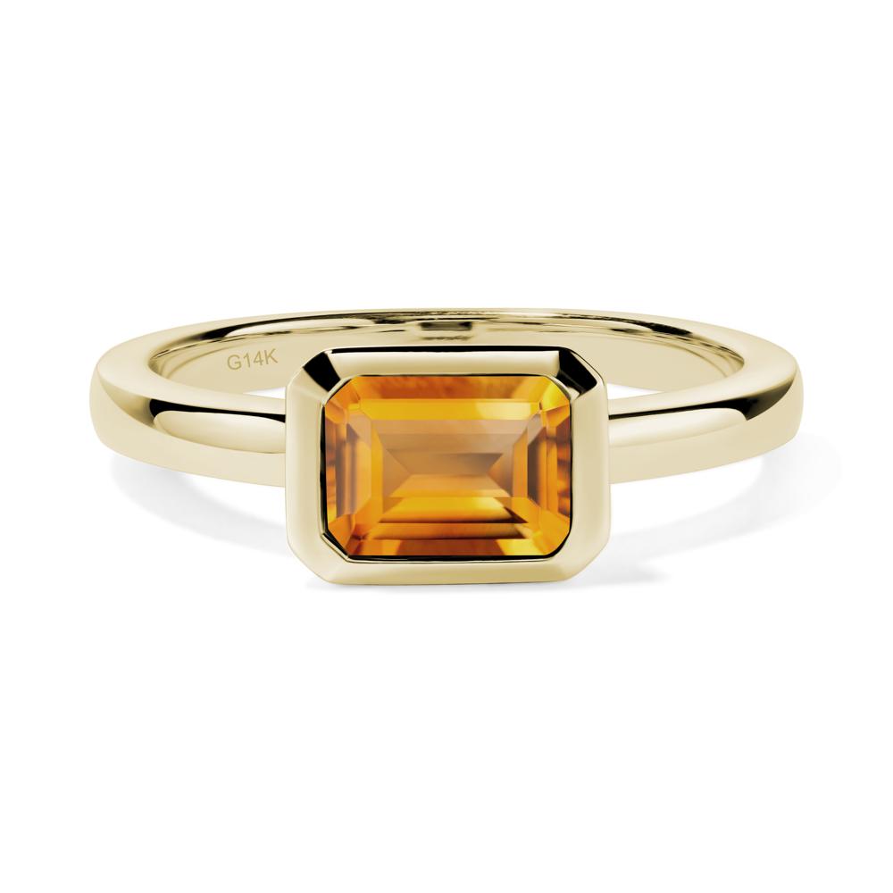 East West Emerald Cut Citrine Bezel Ring - LUO Jewelry #metal_14k yellow gold