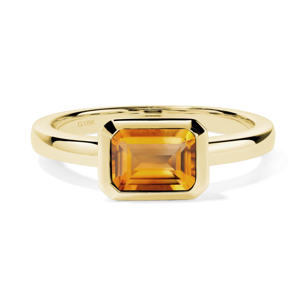 East West Emerald Cut Citrine Bezel Ring - LUO Jewelry #metal_18k yellow gold