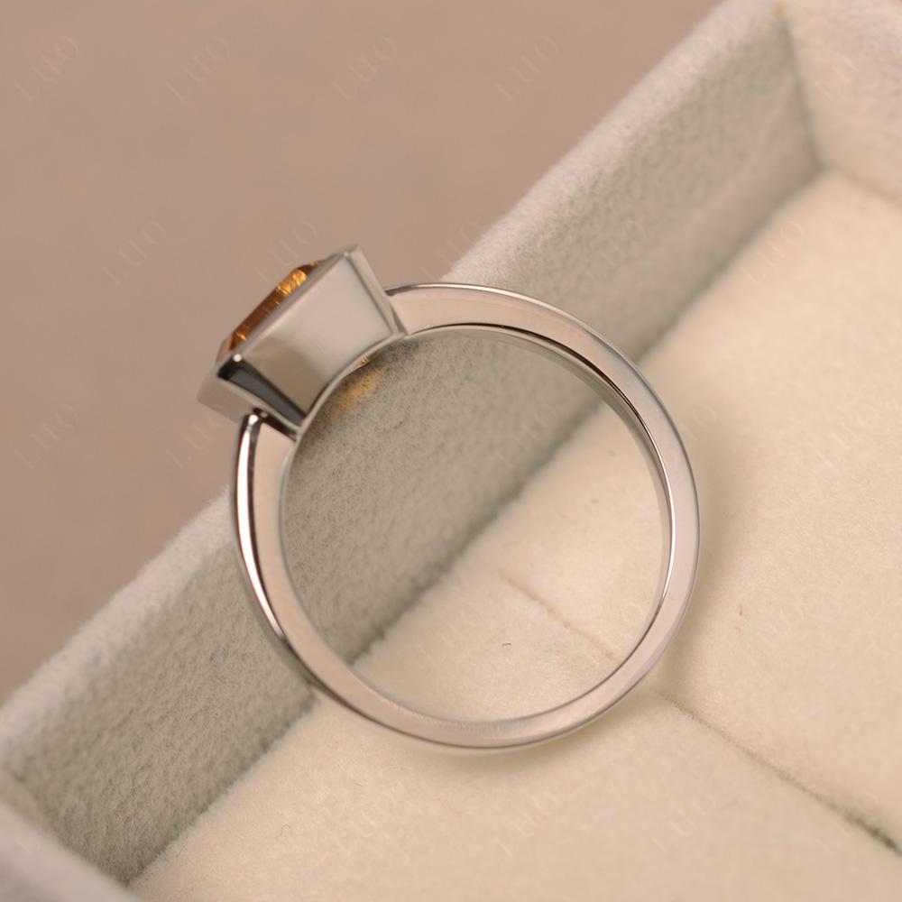 East West Emerald Cut Citrine Bezel Ring - LUO Jewelry 