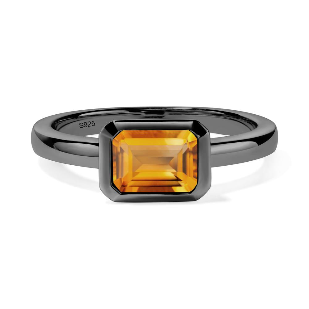 East West Emerald Cut Citrine Bezel Ring - LUO Jewelry #metal_black finish sterling silver