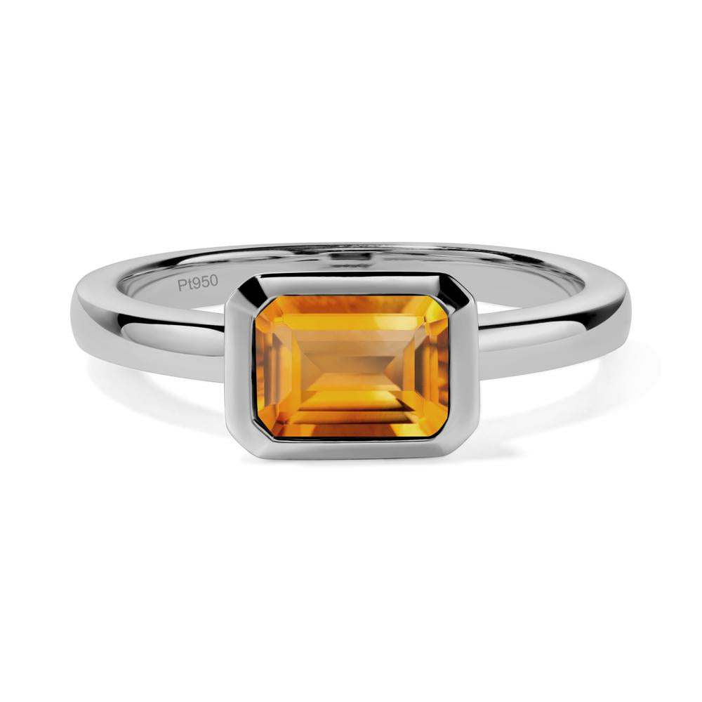 East West Emerald Cut Citrine Bezel Ring - LUO Jewelry #metal_platinum