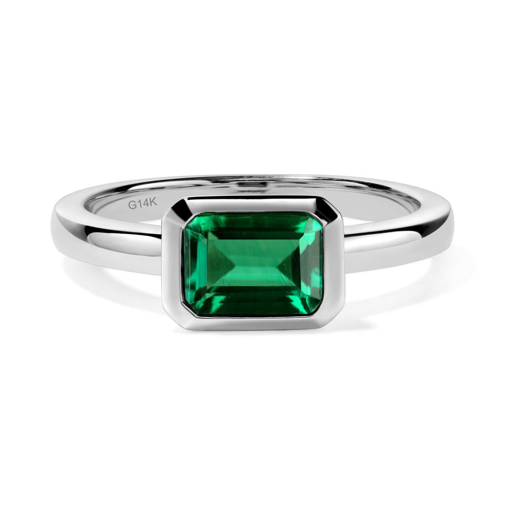 Emerald Bezel Emerald Cut Engagement Ring - LUO Jewelry #metal_14k white gold