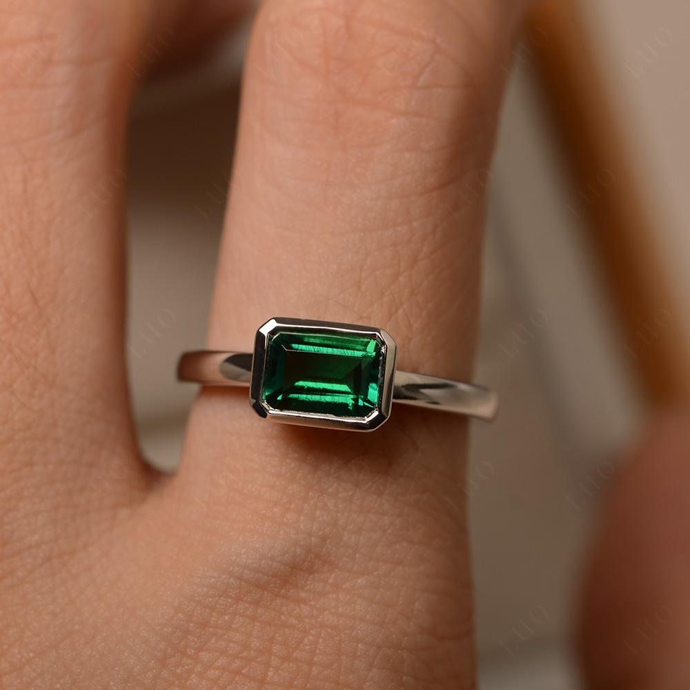 Emerald Bezel Emerald Cut Engagement Ring - LUO Jewelry 