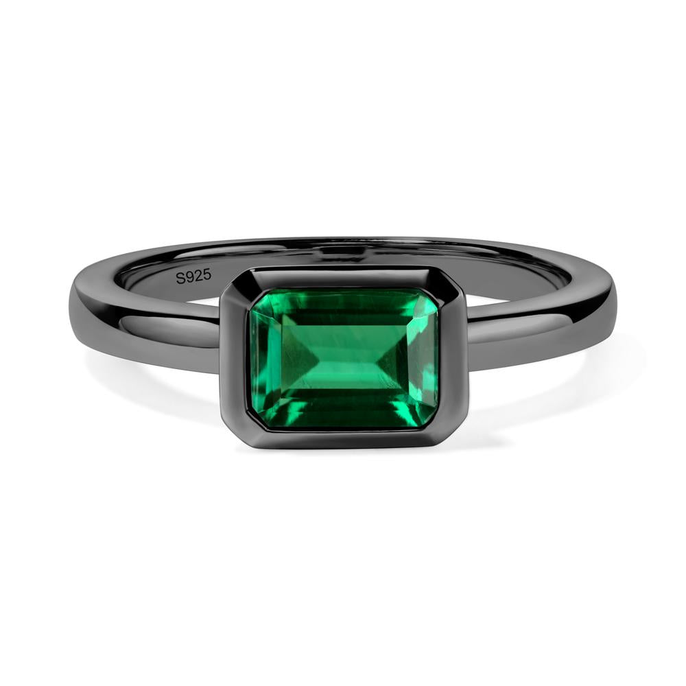 Emerald Bezel Emerald Cut Engagement Ring - LUO Jewelry #metal_black finish sterling silver