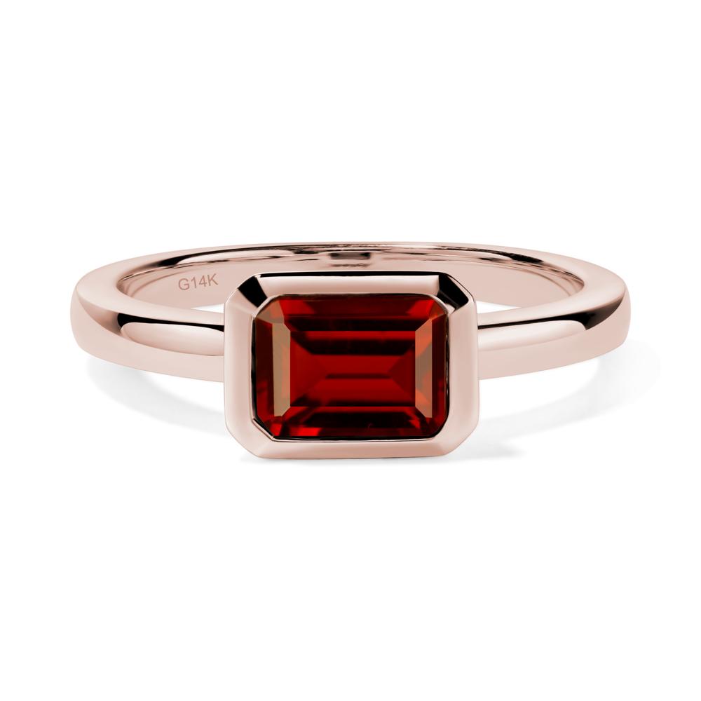 East West Emerald Cut Garnet Bezel Ring - LUO Jewelry #metal_14k rose gold