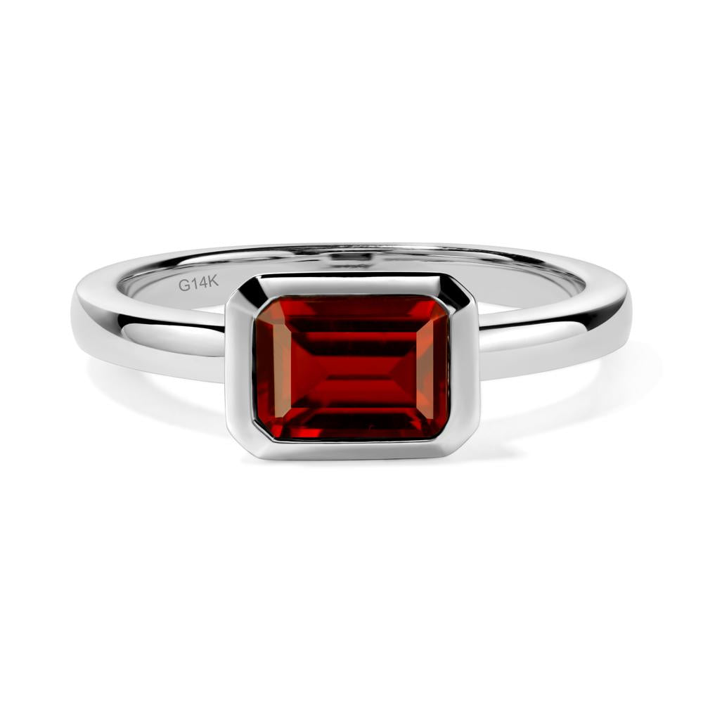 East West Emerald Cut Garnet Bezel Ring - LUO Jewelry #metal_14k white gold