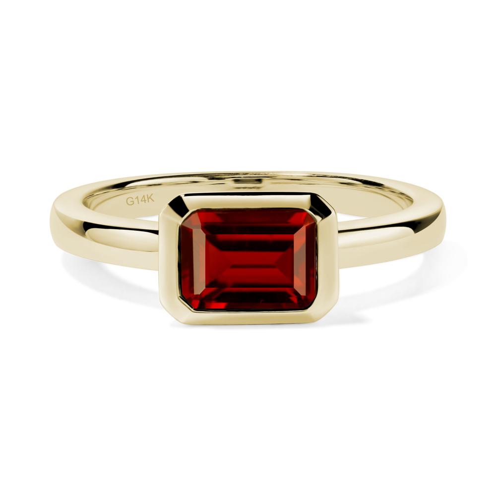 East West Emerald Cut Garnet Bezel Ring - LUO Jewelry #metal_14k yellow gold