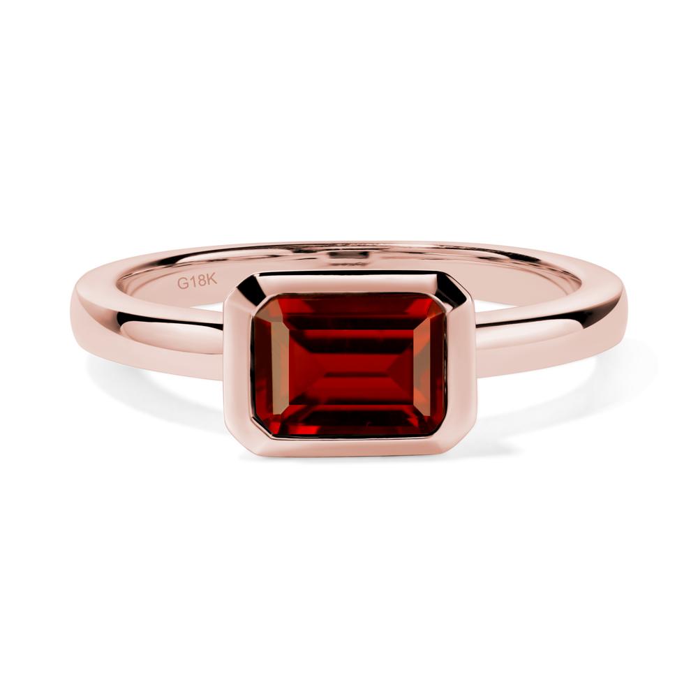 East West Emerald Cut Garnet Bezel Ring - LUO Jewelry #metal_18k rose gold