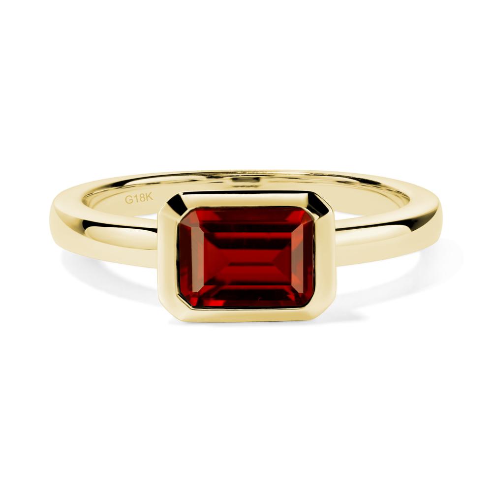 East West Emerald Cut Garnet Bezel Ring - LUO Jewelry #metal_18k yellow gold