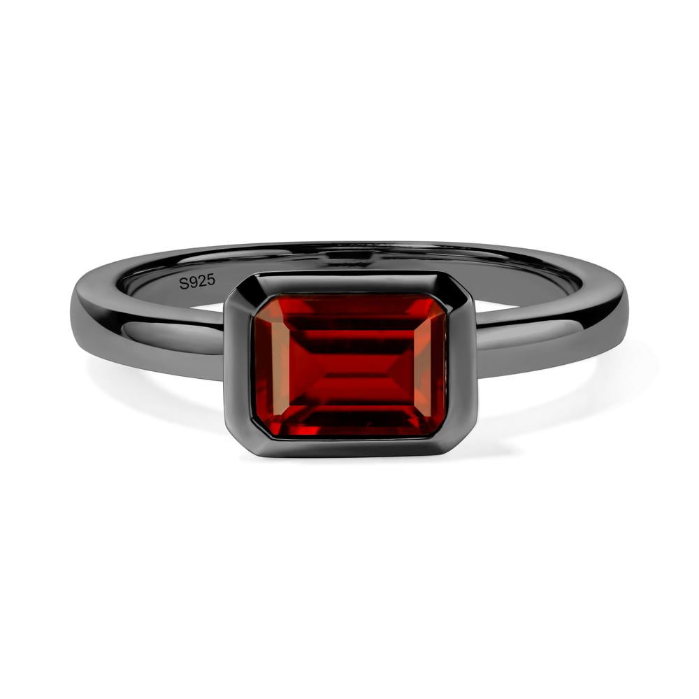 East West Emerald Cut Garnet Bezel Ring - LUO Jewelry #metal_black finish sterling silver