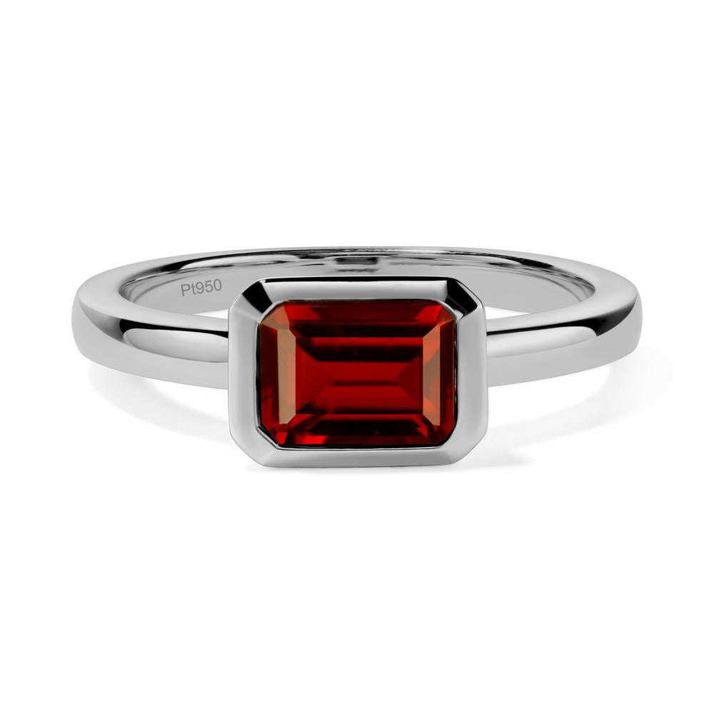 East West Emerald Cut Garnet Bezel Ring - LUO Jewelry #metal_platinum