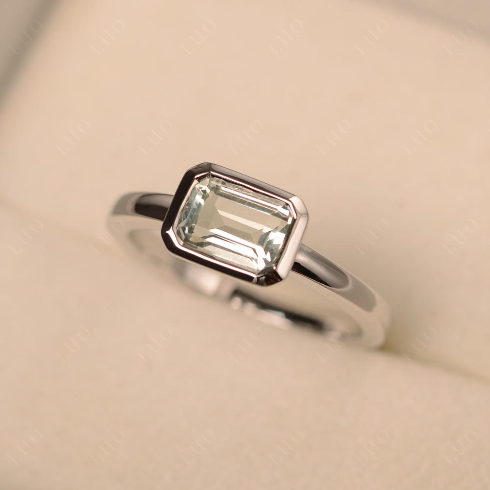 Green Amethyst Bezel Emerald Cut Engagement Ring - LUO Jewelry 