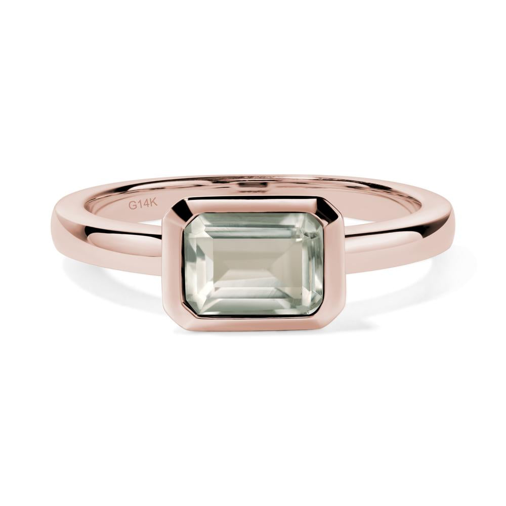 Green Amethyst Bezel Emerald Cut Engagement Ring - LUO Jewelry #metal_14k rose gold