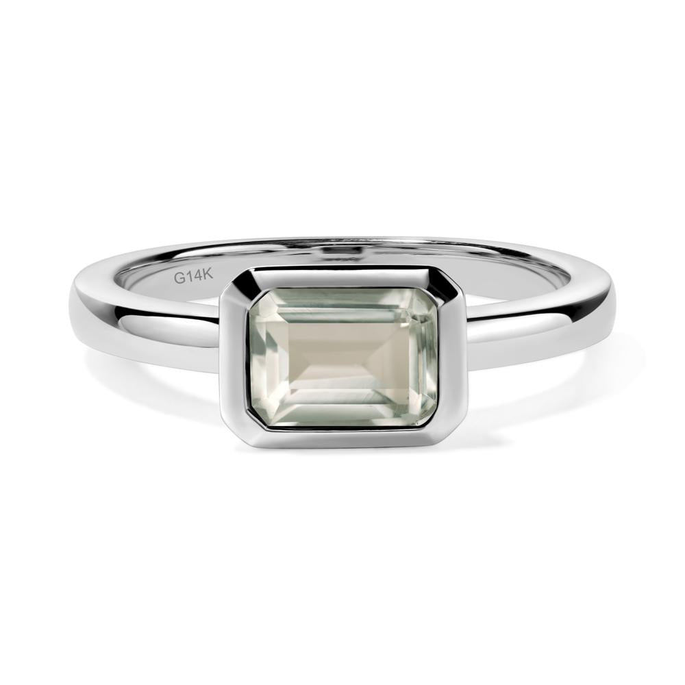 Green Amethyst Bezel Emerald Cut Engagement Ring - LUO Jewelry #metal_14k white gold