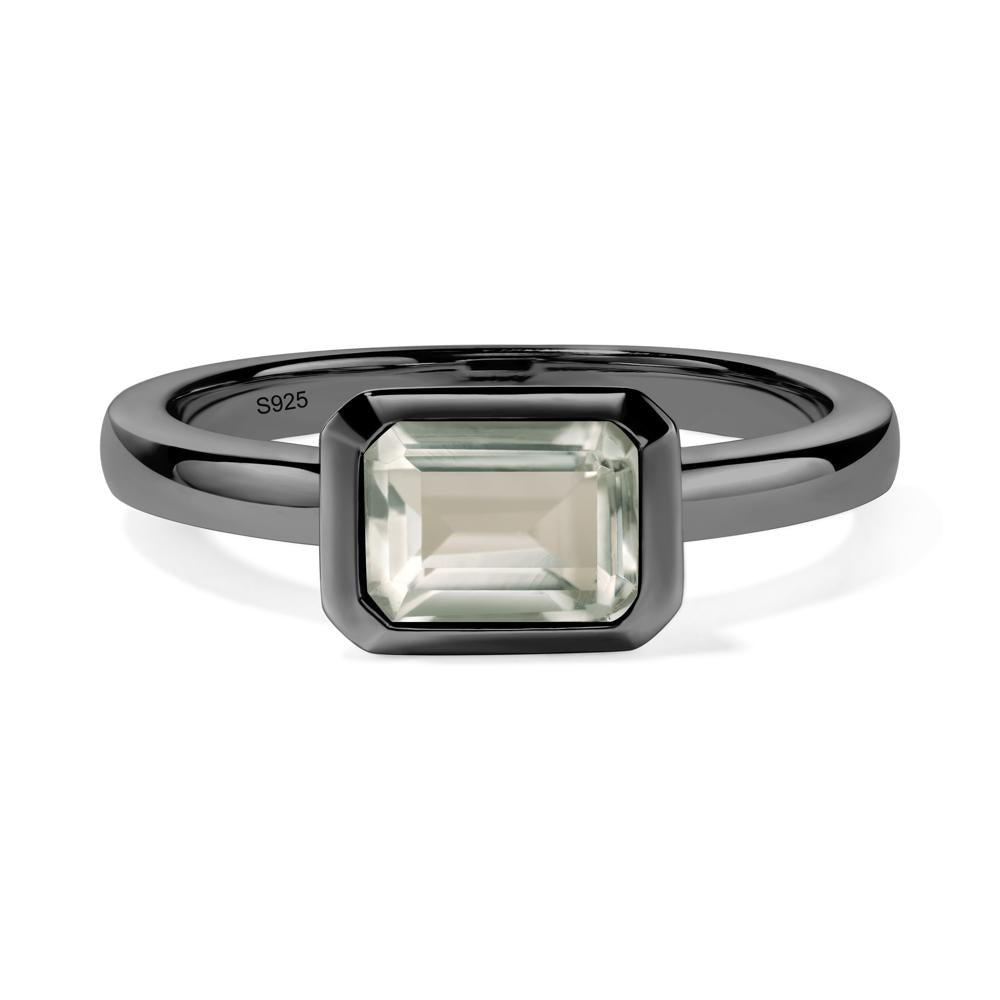 Green Amethyst Bezel Emerald Cut Engagement Ring - LUO Jewelry #metal_black finish sterling silver