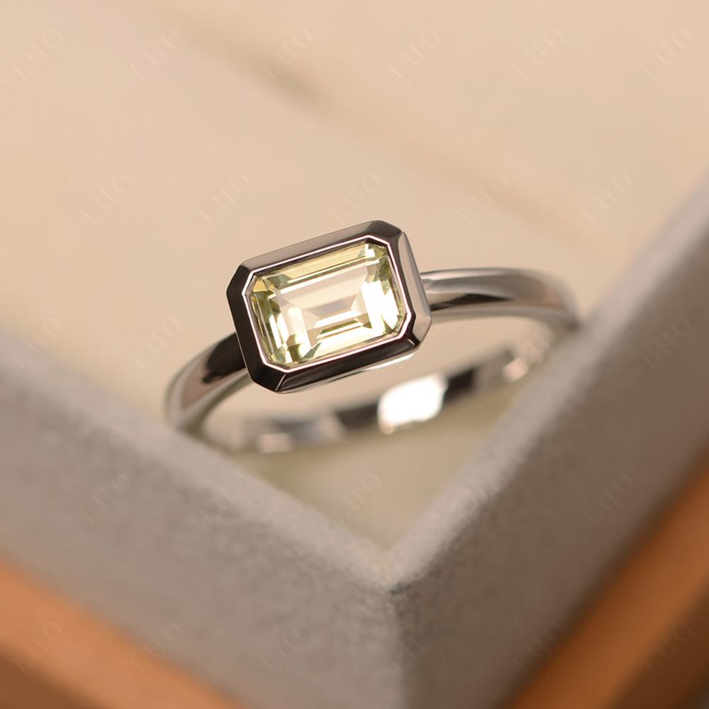 East West Emerald Cut Lemon Quartz Bezel Ring - LUO Jewelry 