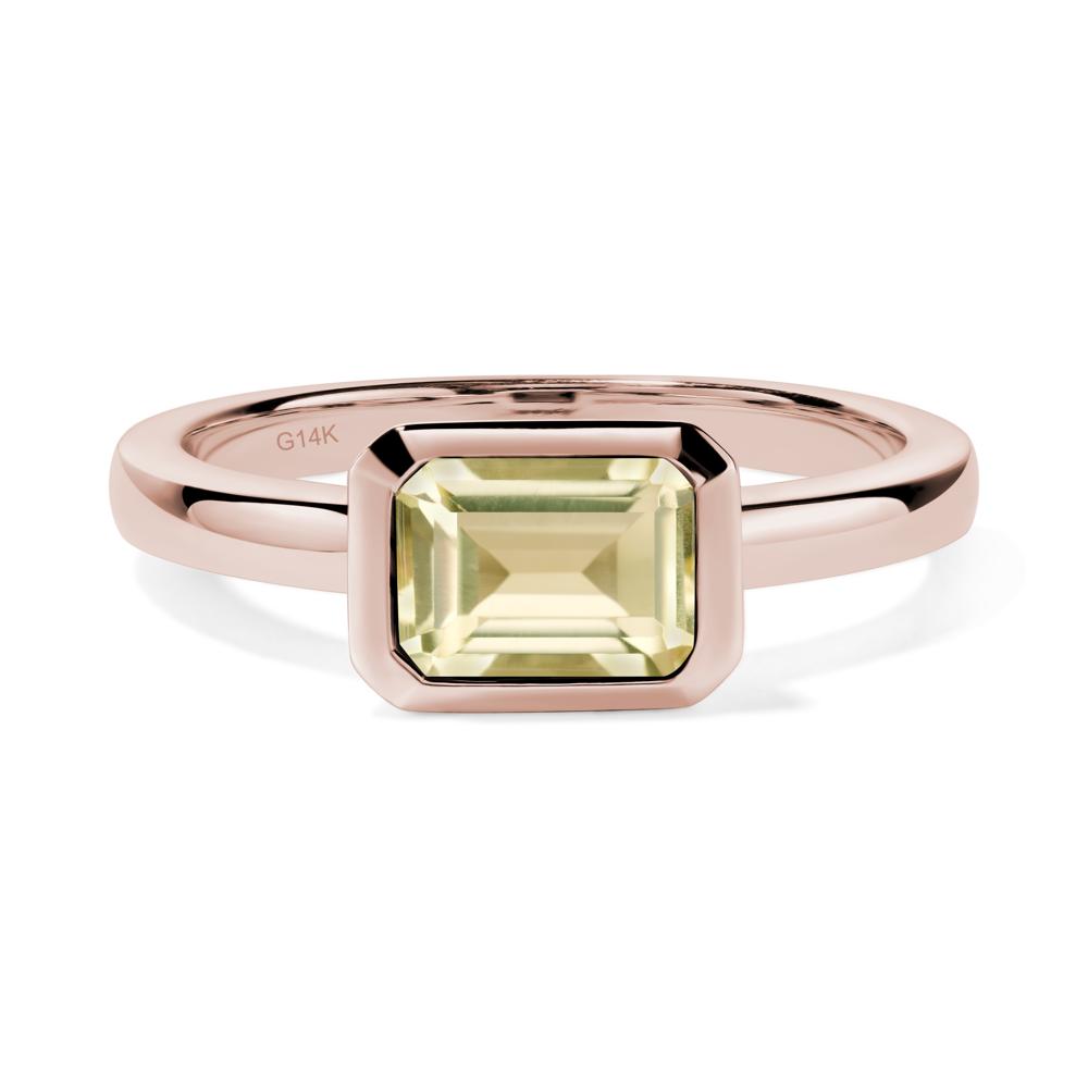 East West Emerald Cut Lemon Quartz Bezel Ring - LUO Jewelry #metal_14k rose gold