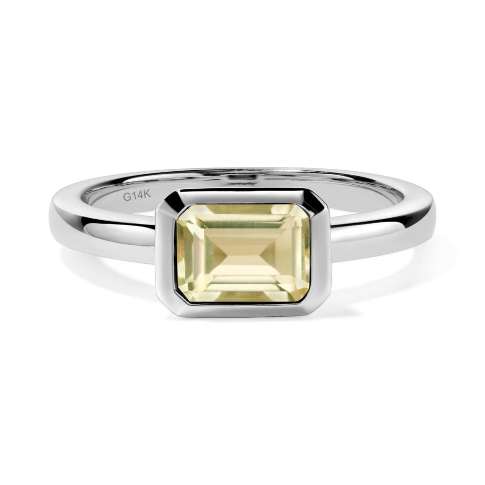 East West Emerald Cut Lemon Quartz Bezel Ring - LUO Jewelry #metal_14k white gold