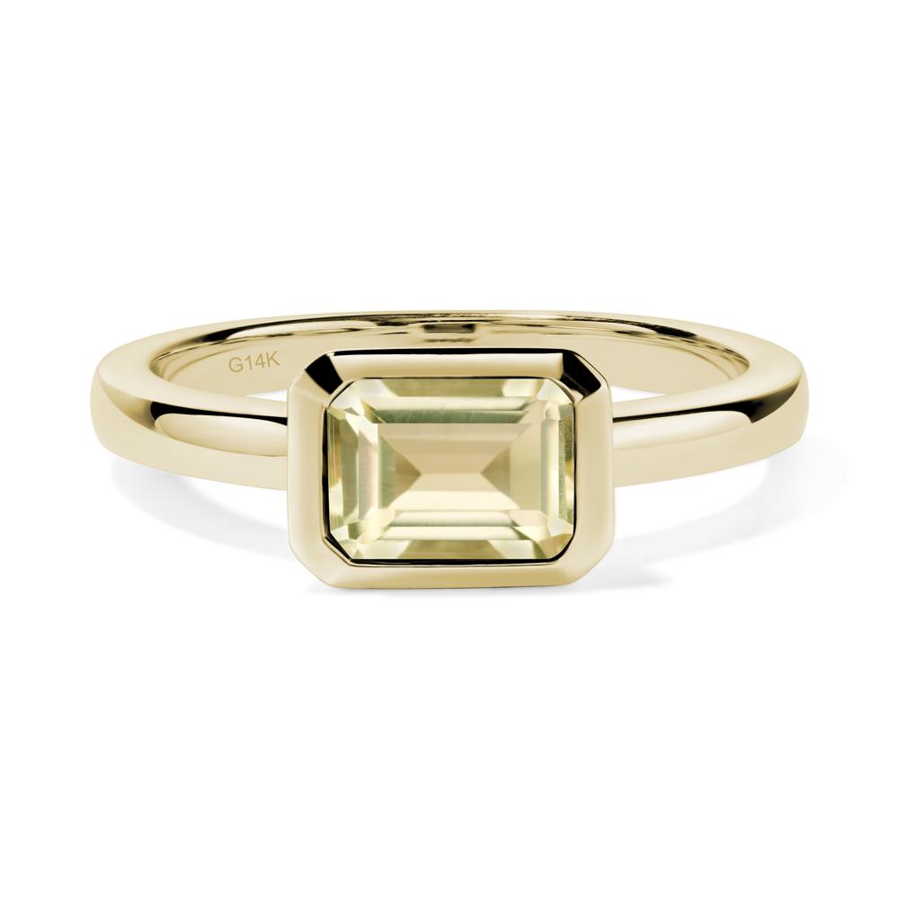 East West Emerald Cut Lemon Quartz Bezel Ring - LUO Jewelry #metal_14k yellow gold